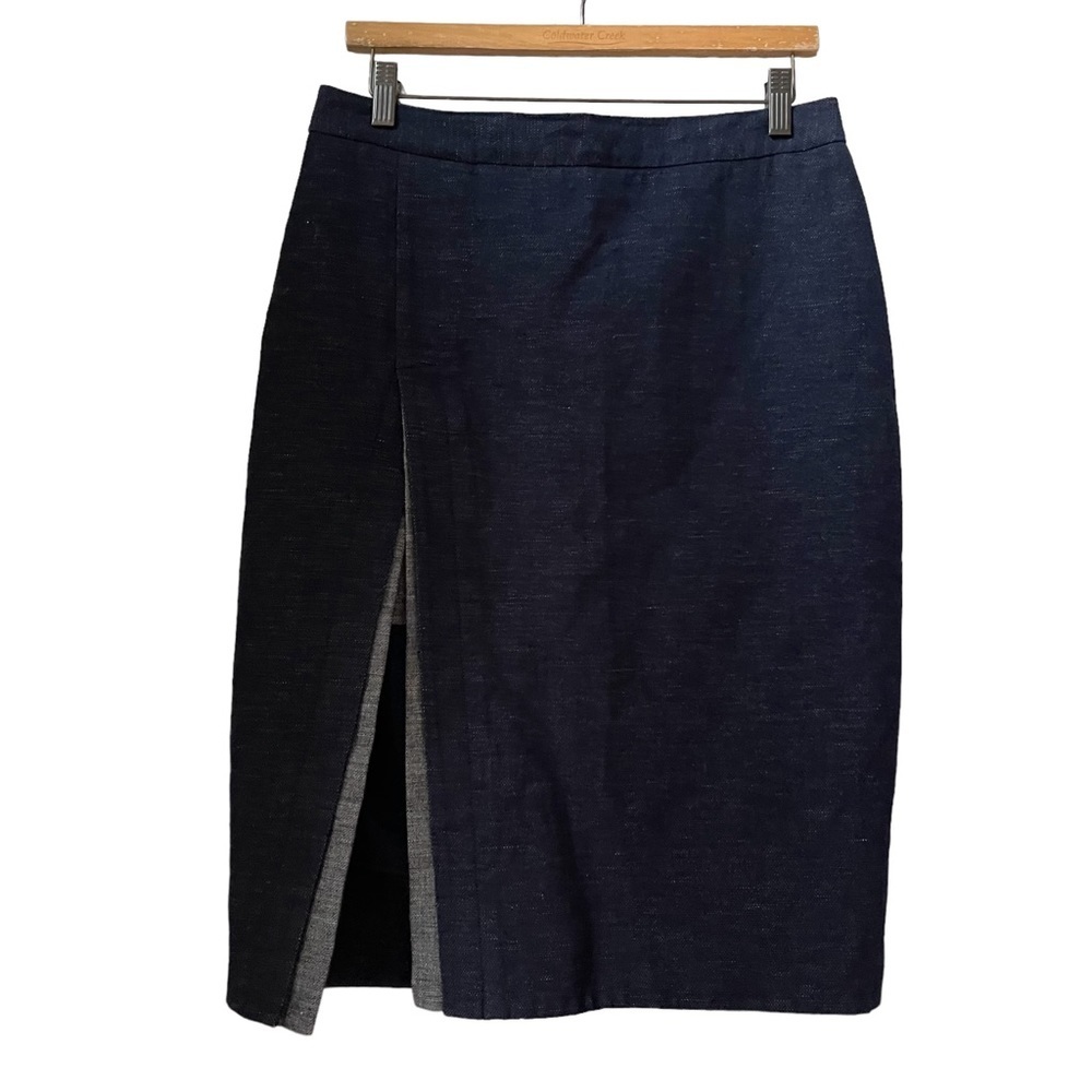 BCBG Maxazria Dark Blue Split Front Midi Pencil Skirt Size: 8